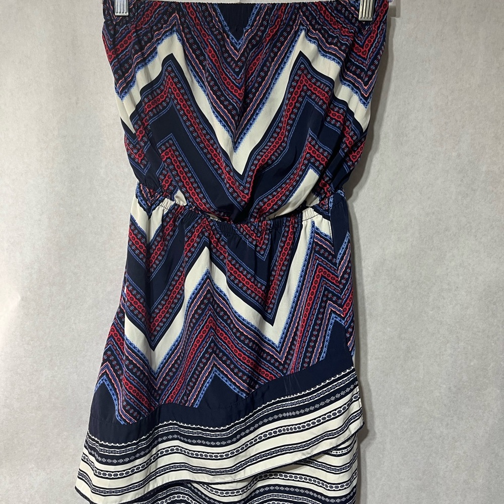 Express Strapless Dress with Chevron Pattern in Blue‎ and Red